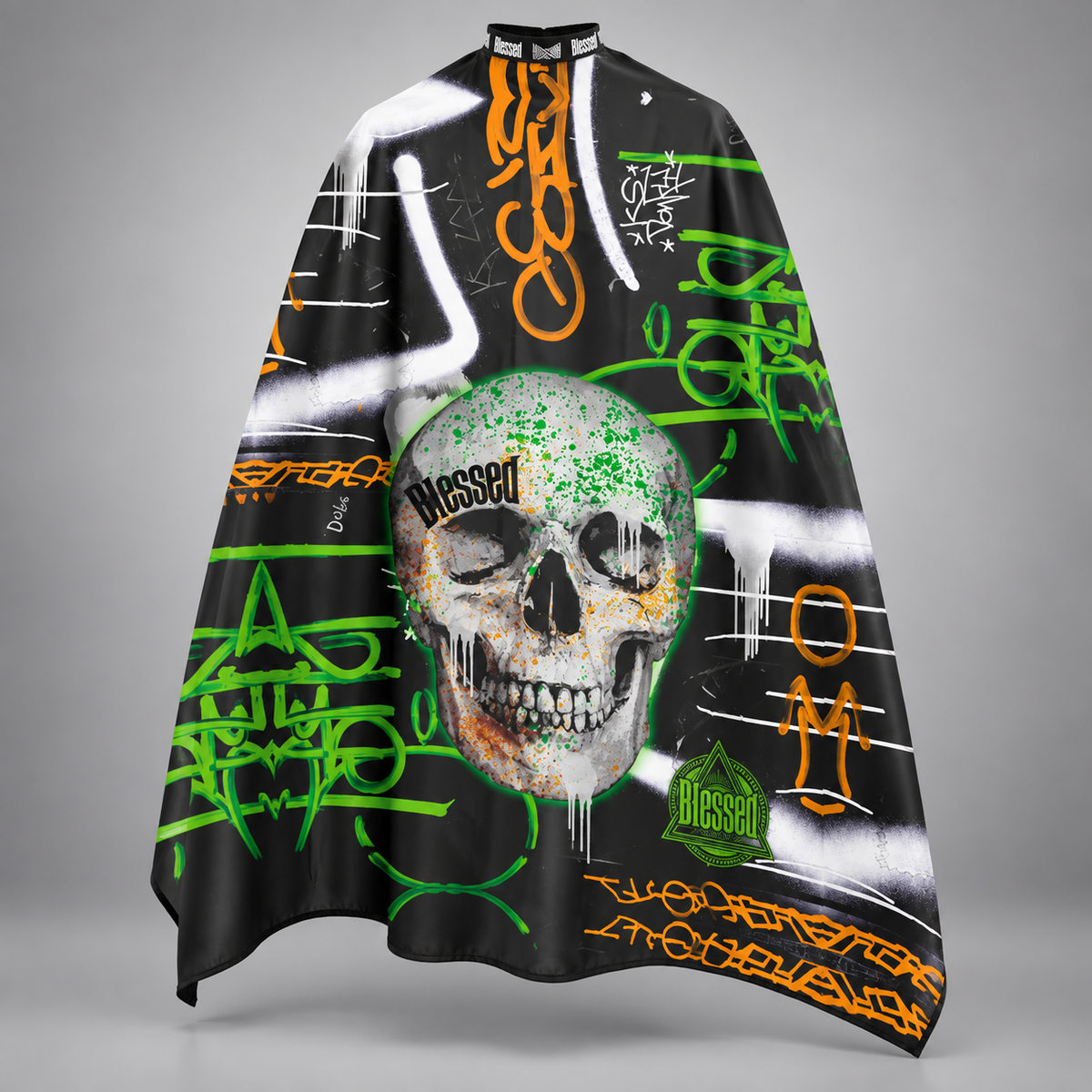 Capa de Corte Profesional Blessed Calavera Verde Graffiti (140 x 170 cm)