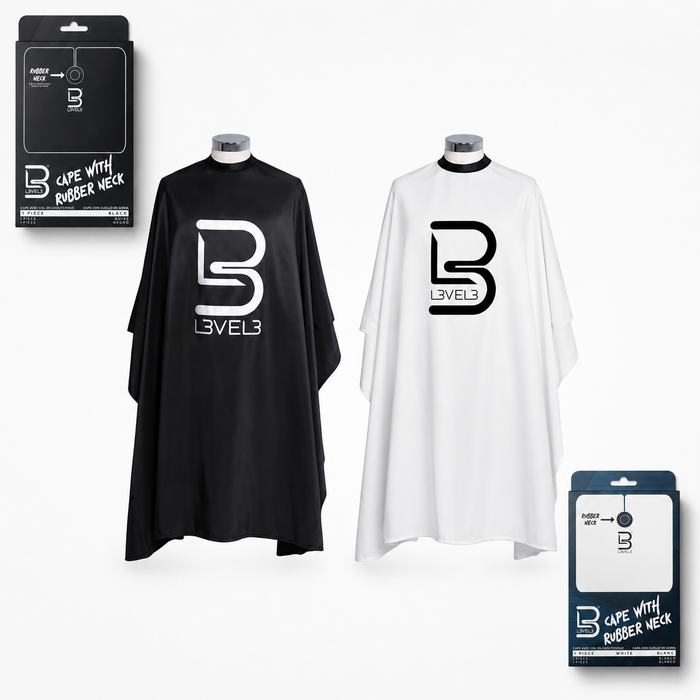Capas de corte profesionales con cuello de caucho L3VEL3 en color blanco y negro con caja