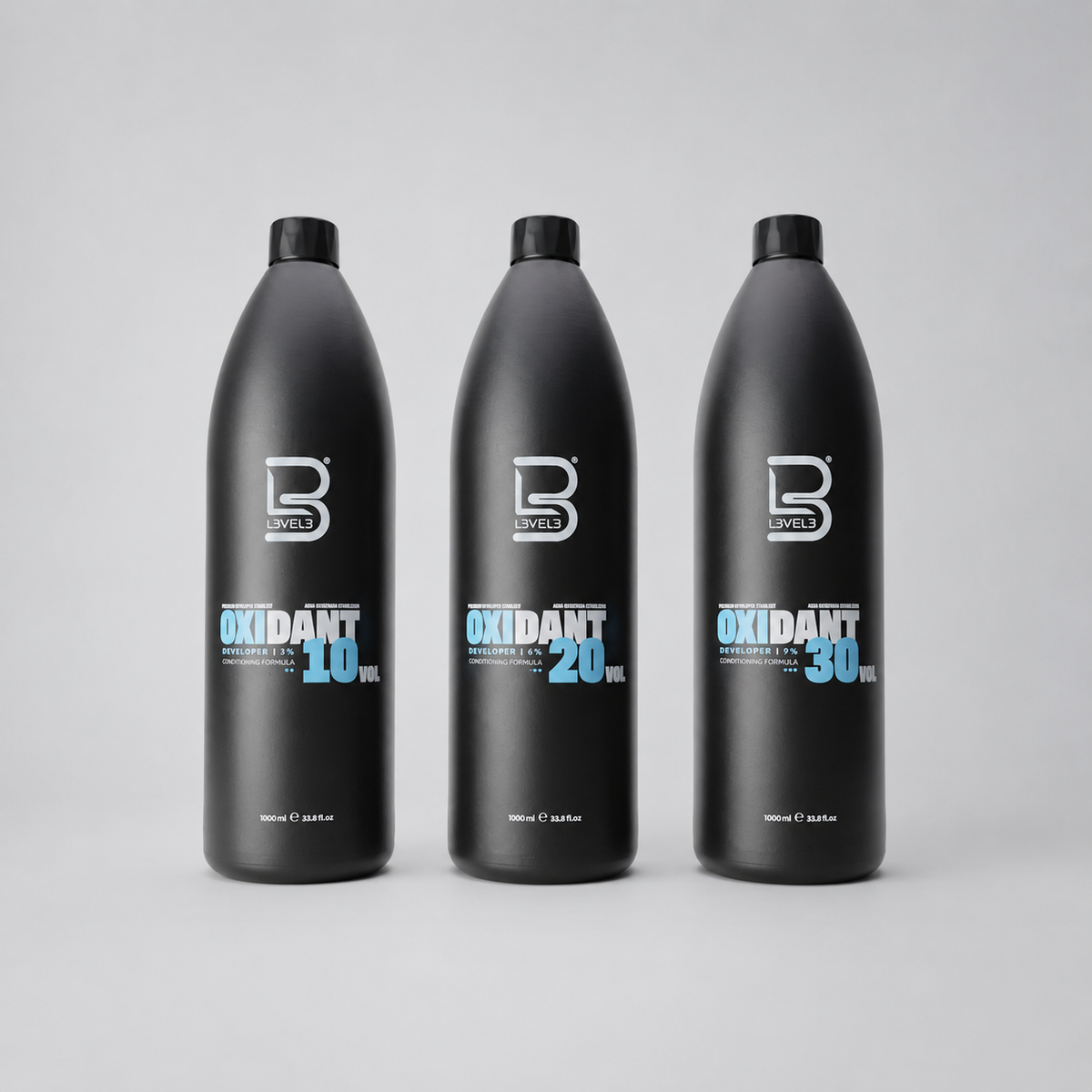 Gama de cremas oxidantes profesionales L3VEL3 Cream Developer de 1000 ml en 10, 20 y 30 volúmenes