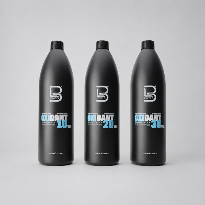 Gama de cremas oxidantes profesionales L3VEL3 Cream Developer de 1000 ml en 10, 20 y 30 volúmenes