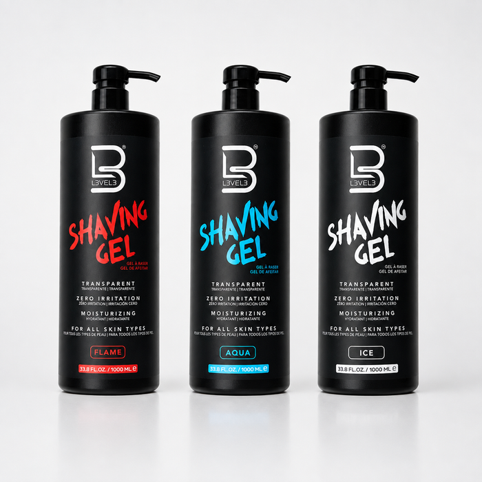 Gama de geles de afeitado transparentes profesionales L3VEL3 Shaving Gel 500 ml con dosificador