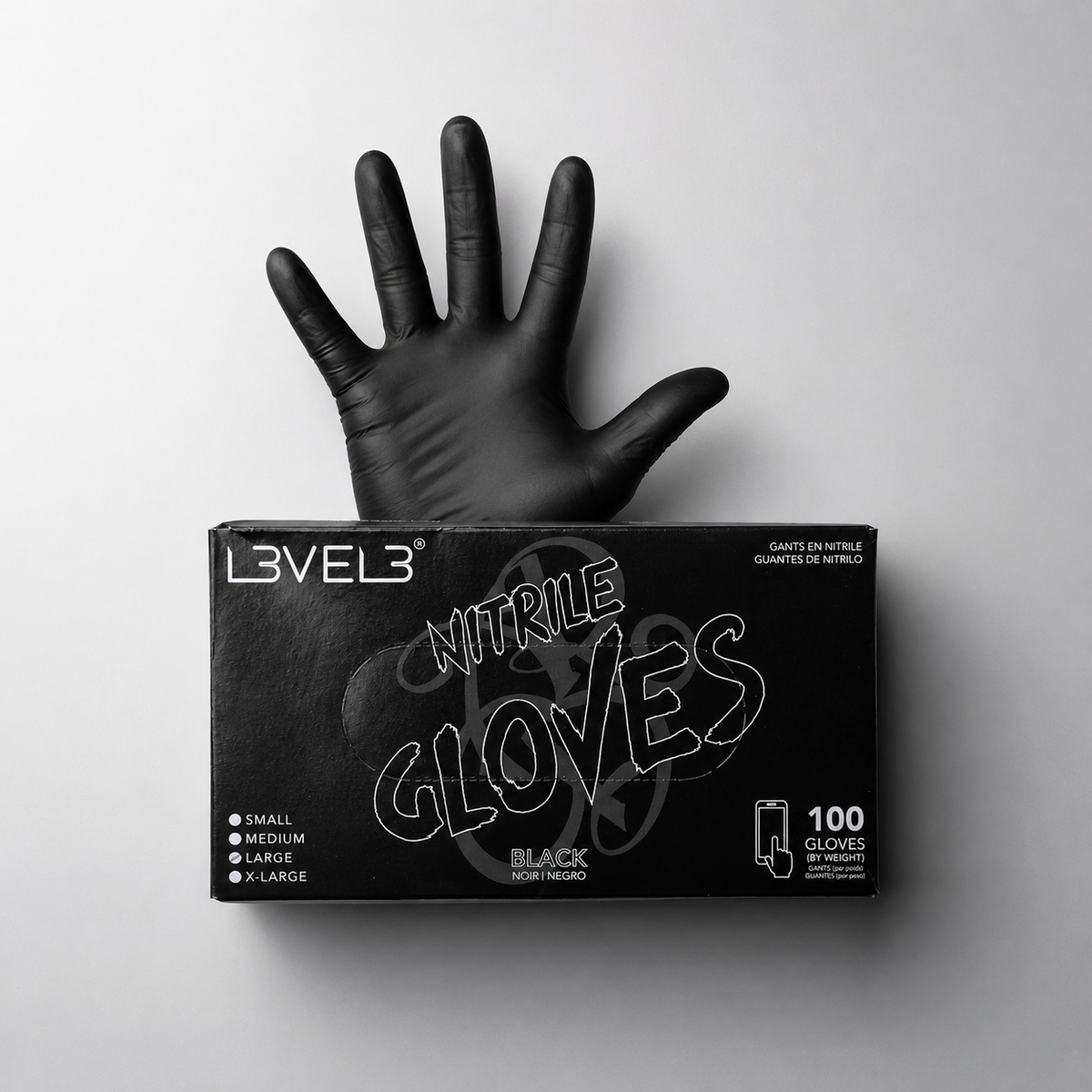 Guantes de nitrilo negros desechables L3VEL3 sin polvo para barbería y peluquería