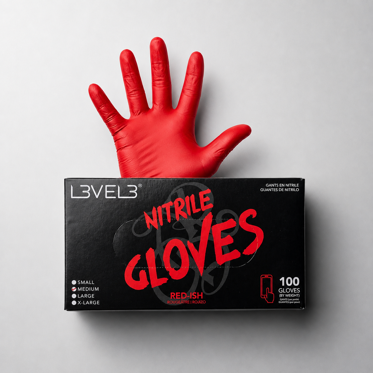 Guantes de nitrilo rojos resistentes L3VEL3 para tintes y afeitado en barbería