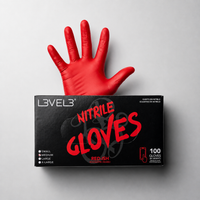 Guantes de nitrilo rojos resistentes L3VEL3 para tintes y afeitado en barbería