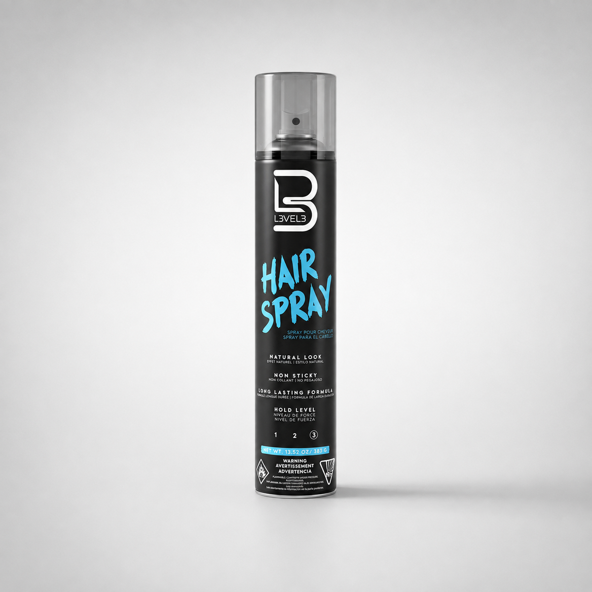 Bote de laca de fijación fuerte L3VEL3 Hair Spray color negro de 383 g