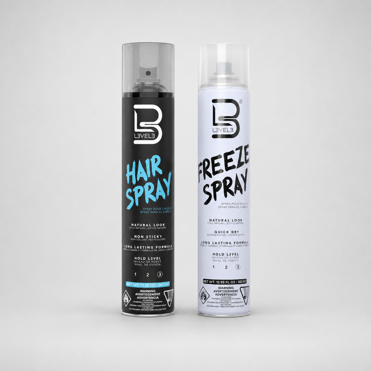 Botes de laca fijadora profesional L3VEL3 Hair Spray y Freeze Spray de 383 g para barbería