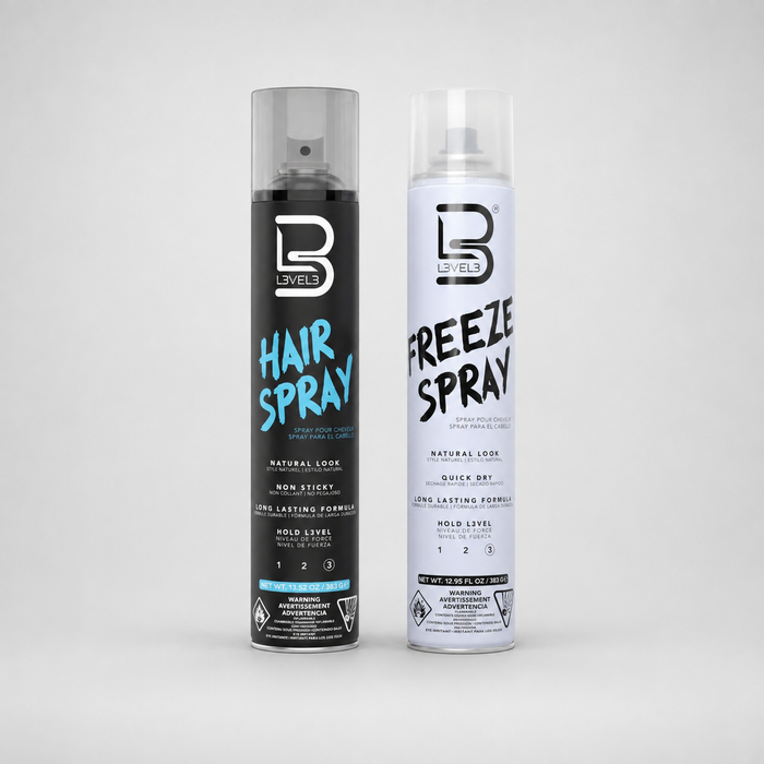 Botes de laca fijadora profesional L3VEL3 Hair Spray y Freeze Spray de 383 g para barbería