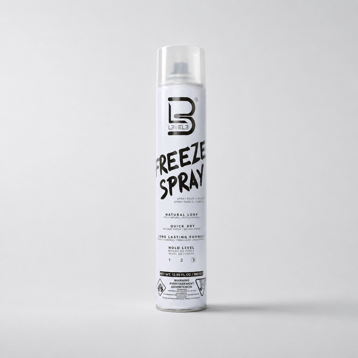 Bote de laca de secado rápido y fijación extrema L3VEL3 Freeze Spray color blanco de 383 g