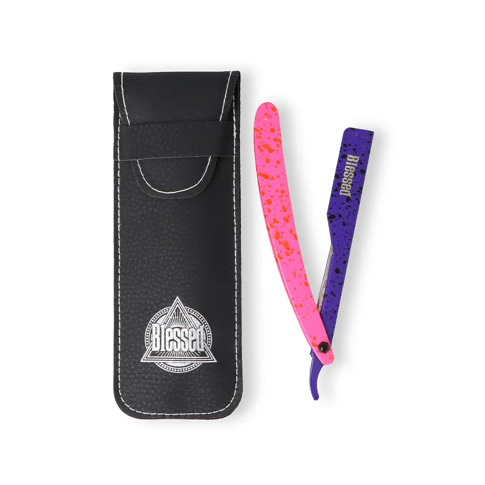 Navaja de afeitar profesional Blessed color fucsia con funda protectora