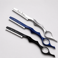 Juego de navajas japonesas profesionales para texturizar y desfilar cabello en plata azul y negro