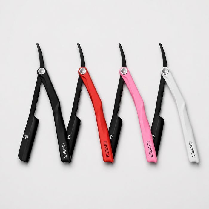 Colección de navajas de afeitar profesionales L3VEL3 Milly Clutch en colores negro, rojo, rosa y blanco